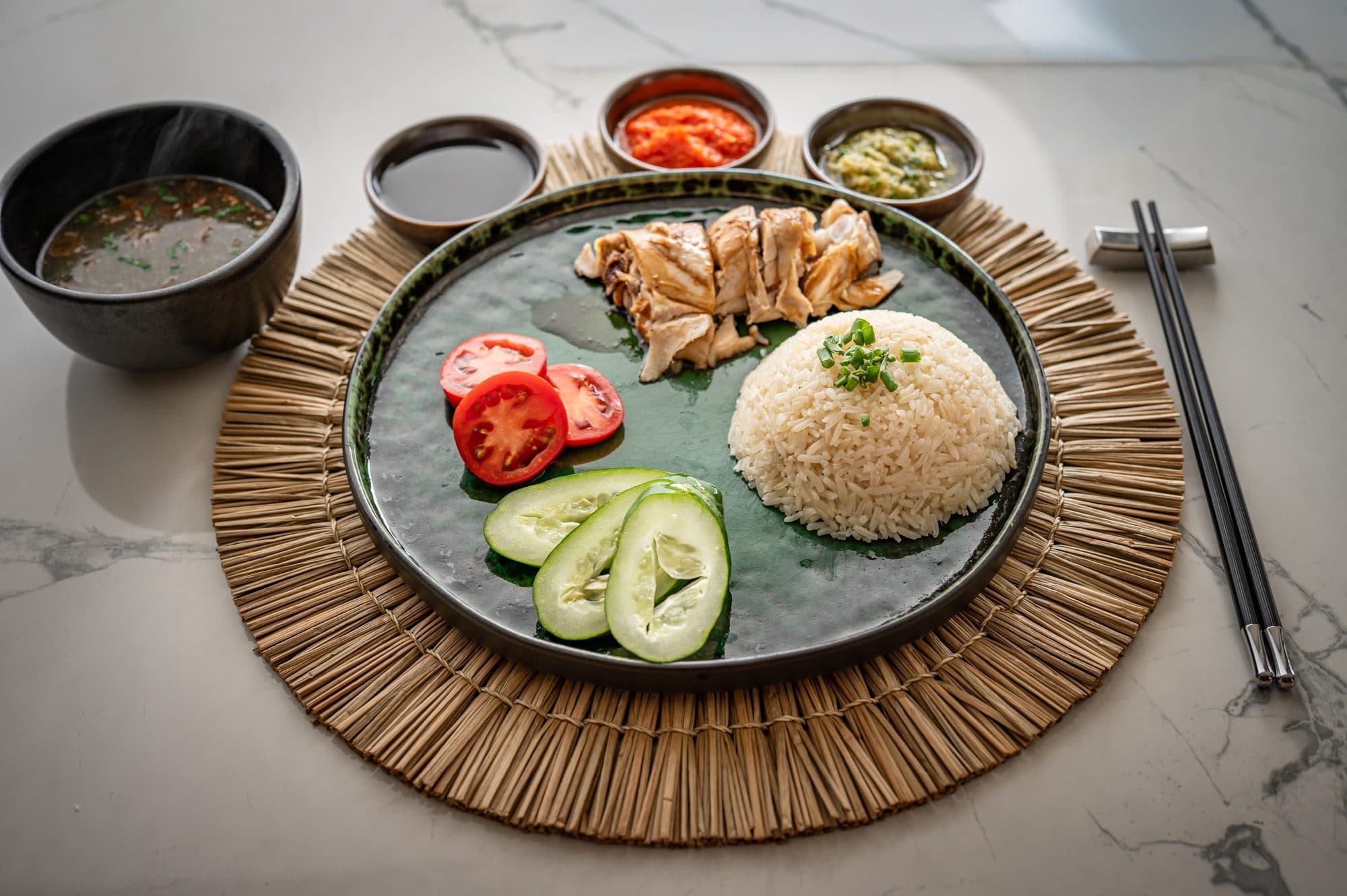 Hainanese chicken rice platter